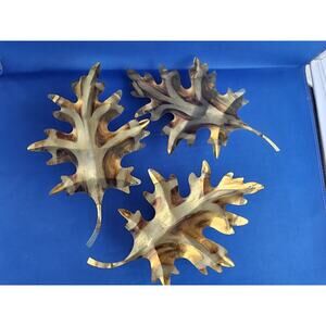 3 Vintage Gold Tone Metal Maple Leaves - 8 in - Home Wall Decor Fall/Autumn